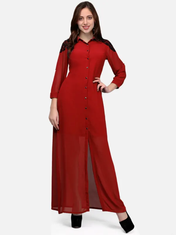 Red_Georgette_Full_Length_Shirt_Maxi_Dress_For_Women