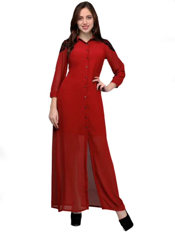Red_Georgette_Full_Length_Shirt_Maxi_Dress_For_Women