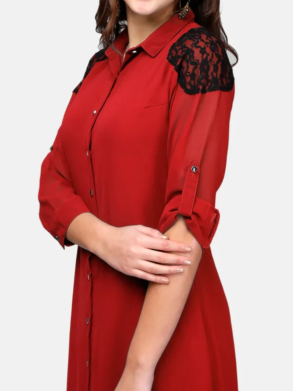 Red_Georgette_Full_Length_Shirt_Maxi_Dress_For_Women
