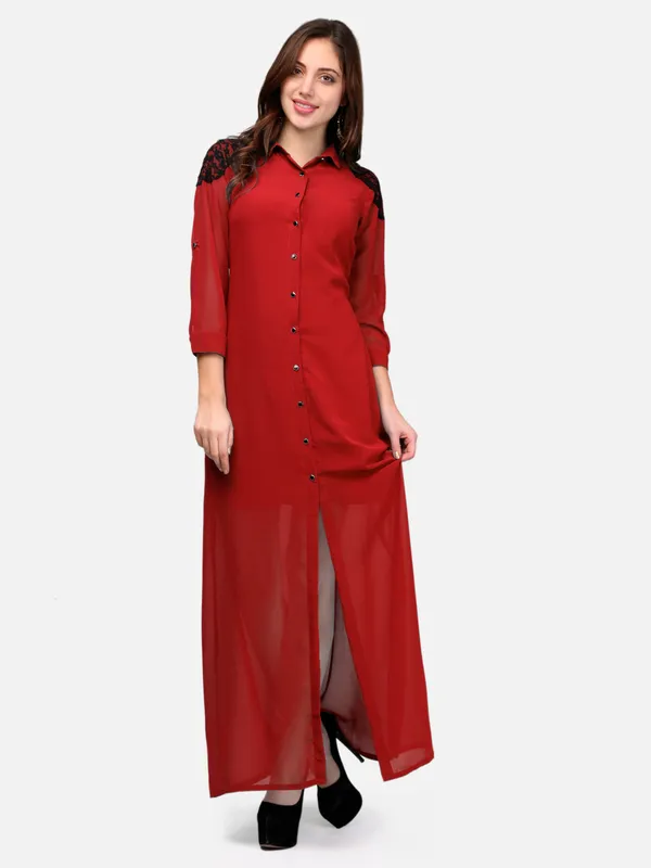 Red_Georgette_Full_Length_Shirt_Maxi_Dress_For_Women