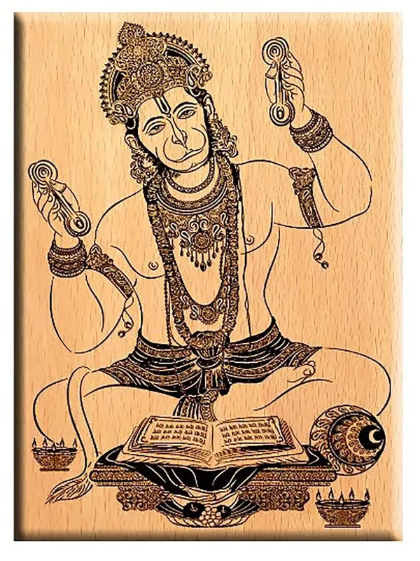 Brown_Lord_Hanumaan_With_Doing_Ram_Bhajan_Wooden_Engraved_Photo_Frame/_Idol_For_Home_And_Office_Temple/_Desk_(8_X_6_In)