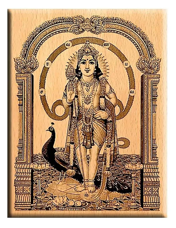 Brown_Lord_Murugan/_Kartikeya_Wooden_Engraved_Photo_Frame/_Idol_For_Home_And_Office_Temple/_Desk_(8_X_6_In)