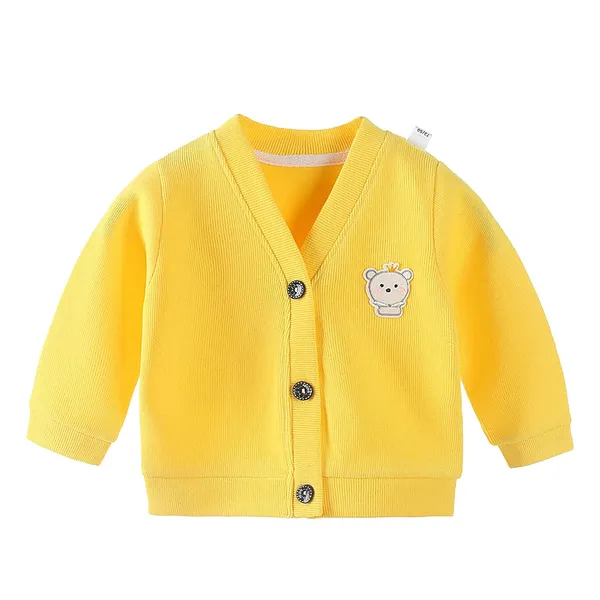 Yellow_Woollen_Knitted_Front_Button_V-Neck_Shape_Full_Sleeve_Sweater_For_Kids