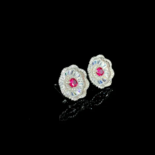 Floral_Radiance_Ruby_Red_Cz_Stud_Earrings
