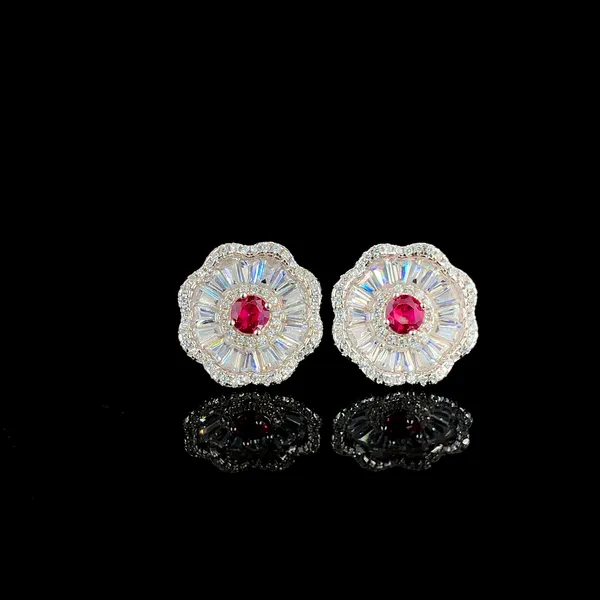 Floral_Radiance_Ruby_Red_Cz_Stud_Earrings