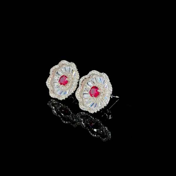 Floral_Radiance_Ruby_Red_Cz_Stud_Earrings