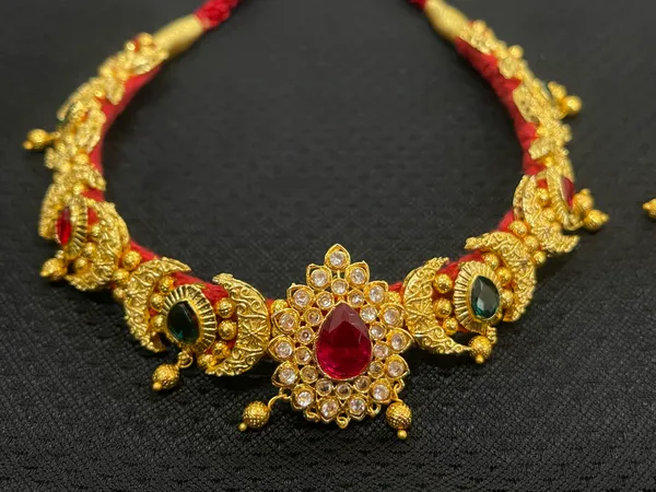 Gold_Ruby_Emerald_Red_&_Green_Stone_HandCraft_Choker_Set_Push_Premium_For_Women