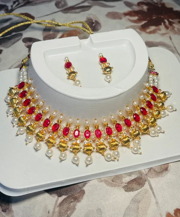 Gold_Red_Stone_HandCraft_Choker_Set_Push_Premium_For_Women