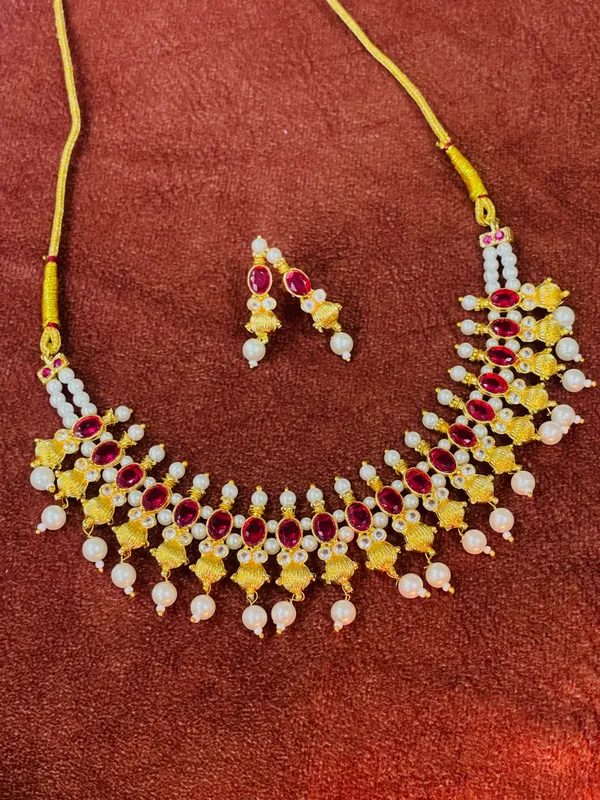 Gold_Red_Stone_HandCraft_Choker_Set_Push_Premium_For_Women
