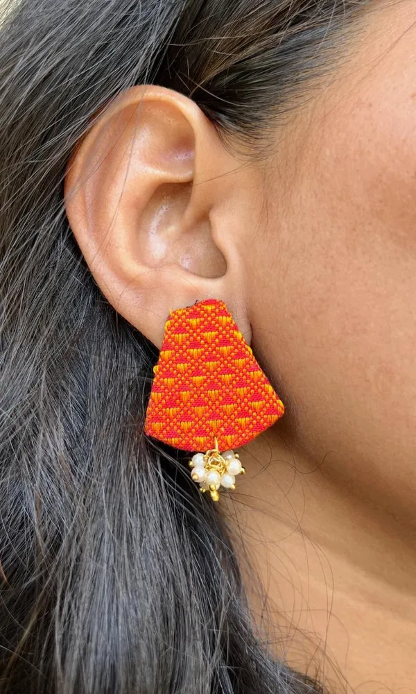Orange_Khan_Fabric_Eco_Friendly_HandCraft_Earring_Push_Premium_For_Women