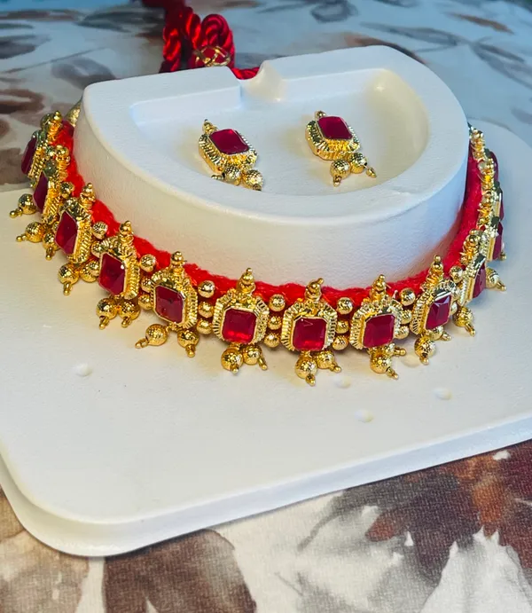 Gold_Ruby_Red_Stone_HandCraft_Choker_Set_Push_Premium_For_Women