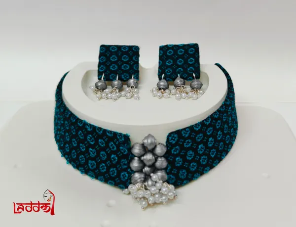 Teal_Silver_Eco_Friendly_Handcraft_Choker_Set__Push_Premium_For_Women