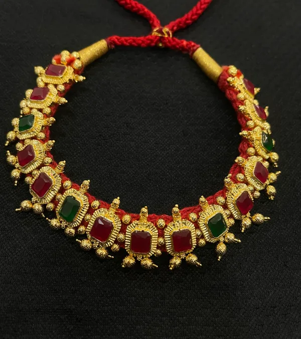 Gold_Ruby_Emerald_Red_&_Green_Stone_HandCraft_Choker_Set_Push_Premium_For_Women