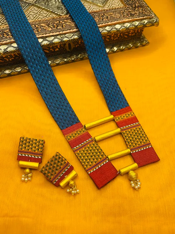 Blue_&_Red__Handloom_Hand_Painted_Premium_&_Elegant_Long_Necklace_Set_For_Women_&_Girls