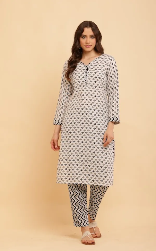 Black_&_White_Pure_Cotton_Kurta_Sets_For_Women