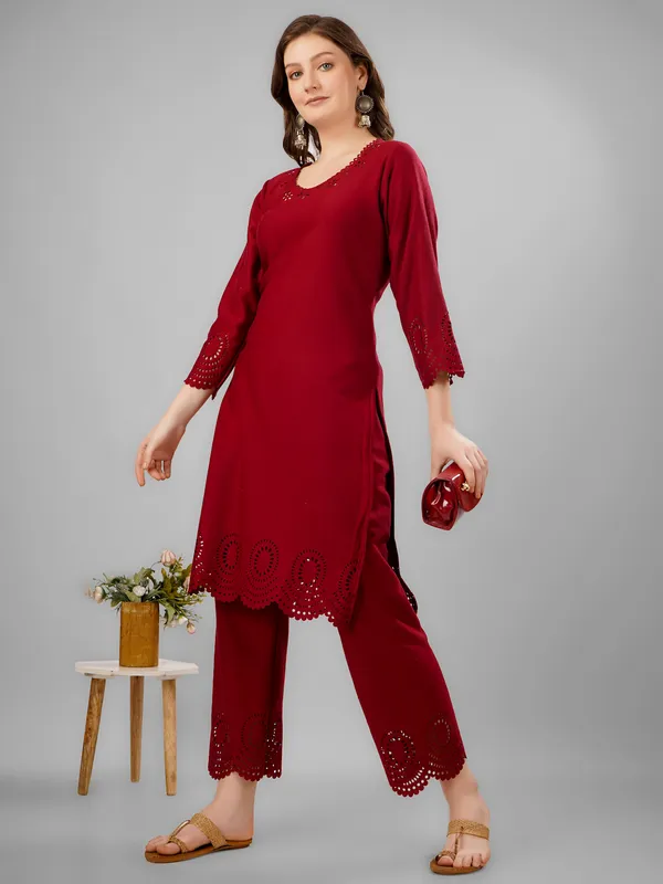Maroon_Pure_Wool_Kurta_Sets_For_Women