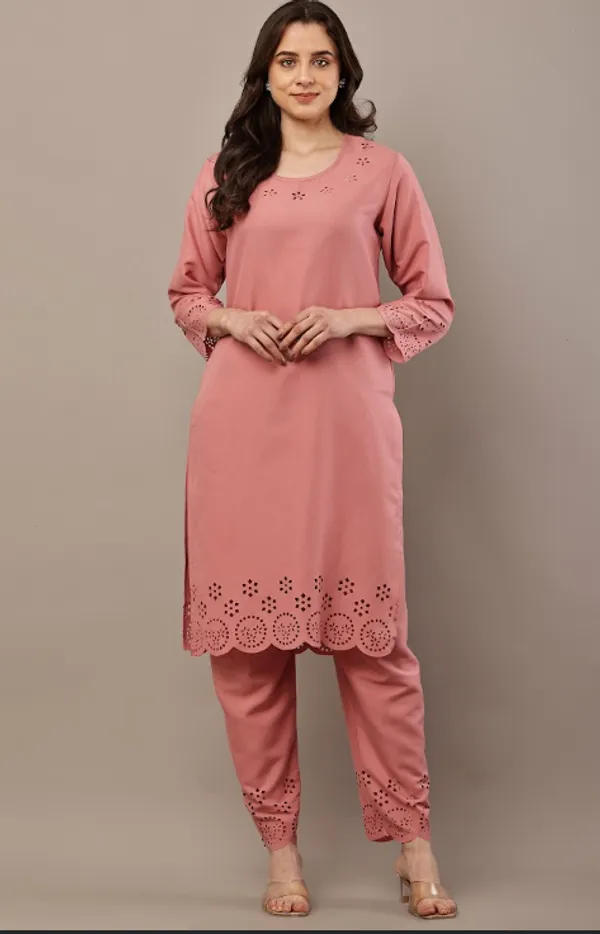 Peach_Pure_Rayon_Kurta_Sets_For_Women