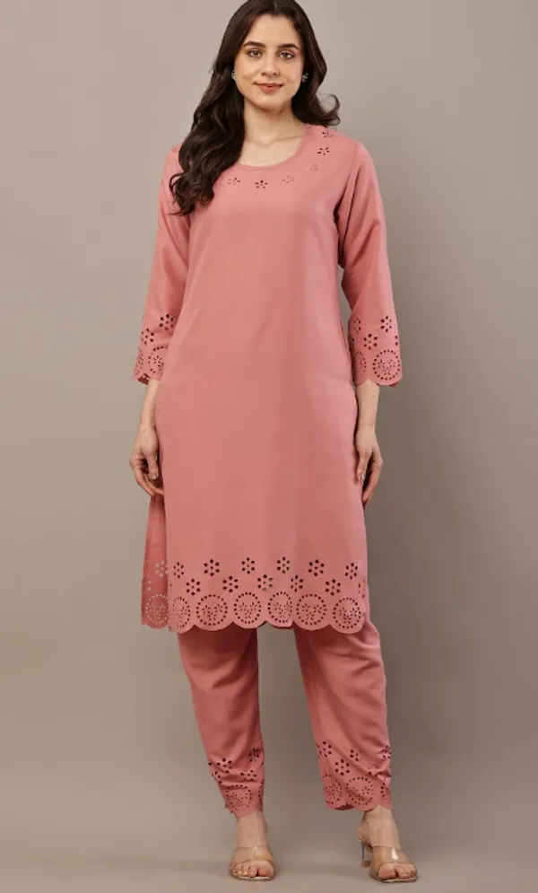 Peach_Pure_Rayon_Kurta_Sets_For_Women