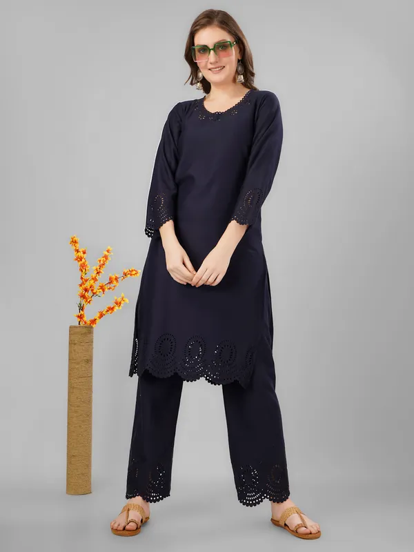 Navy_Blue_Pure_Wool_Kurta_Sets_For_Women
