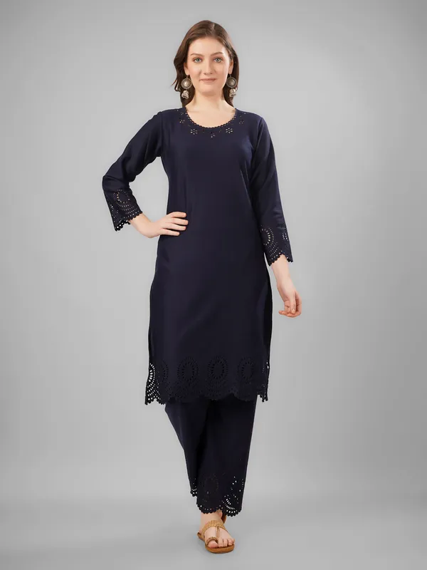 Navy_Blue_Pure_Wool_Kurta_Sets_For_Women