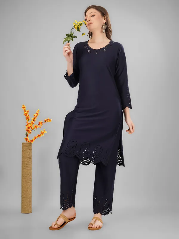 Navy_Blue_Pure_Wool_Kurta_Sets_For_Women