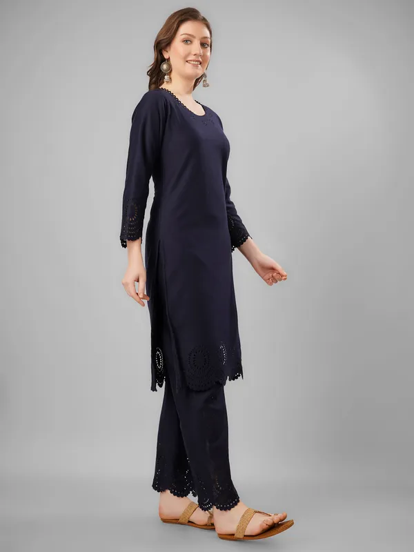 Navy_Blue_Pure_Wool_Kurta_Sets_For_Women
