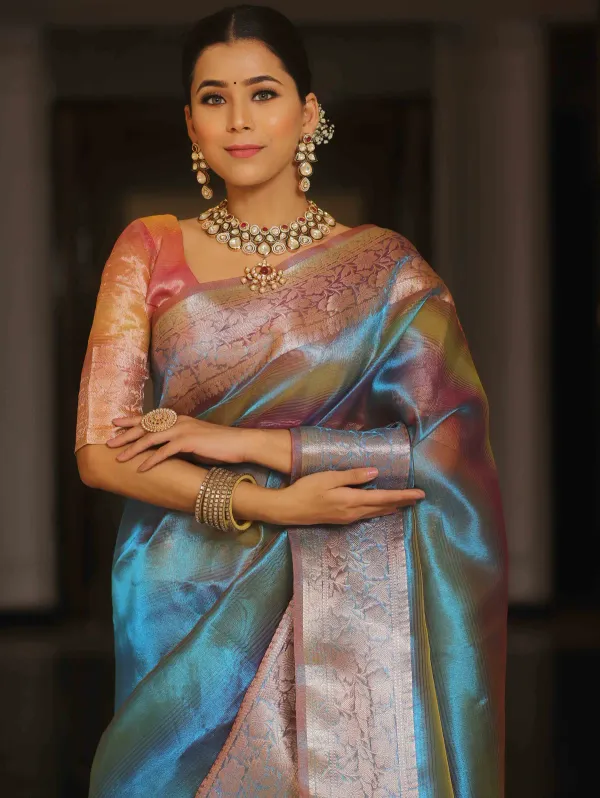 Multicolor_Banarasi_Tissue_Silk_Saree_In_Two_Toned_Shaded_Saree_For_Women