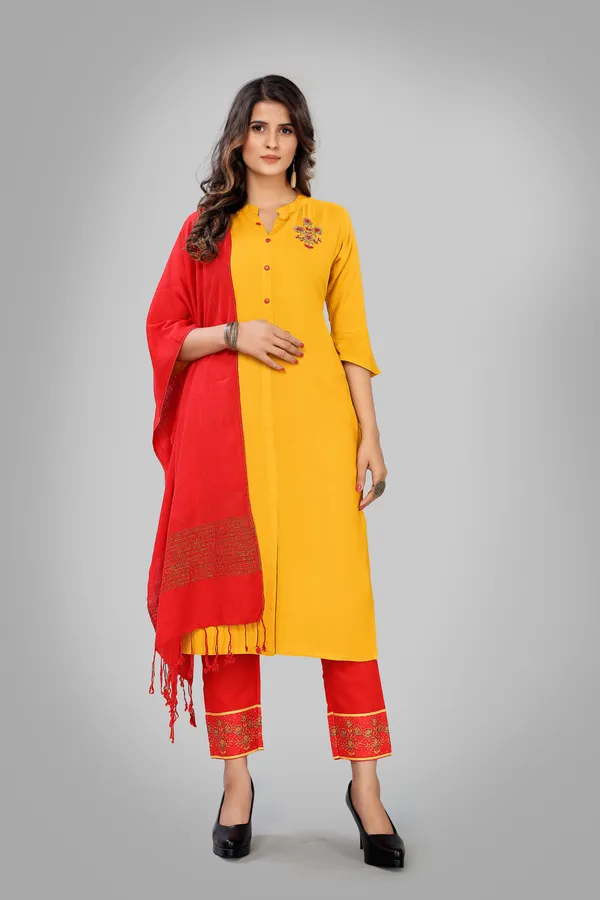 3-Piece_Rayon_Kurti_Set_with_Pants_and_Dupatta__Elegant_Ethnic_Outfit