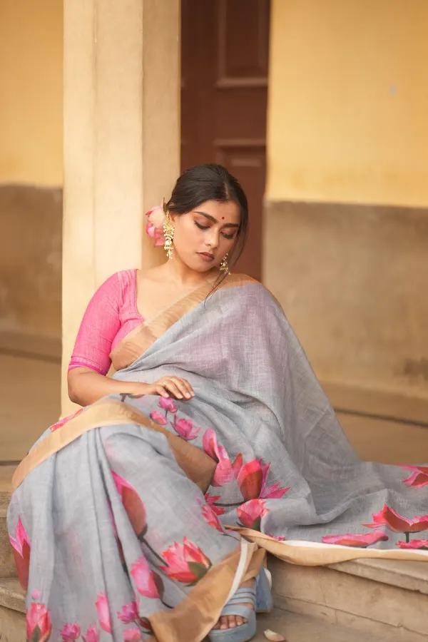 Grey_Linen_Saree_For_Women