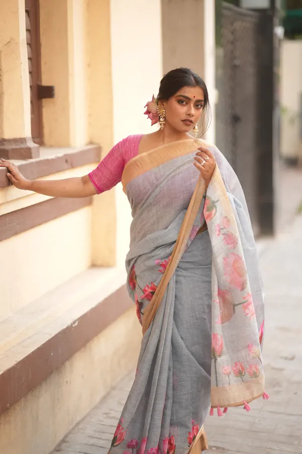 Grey_Linen_Saree_For_Women