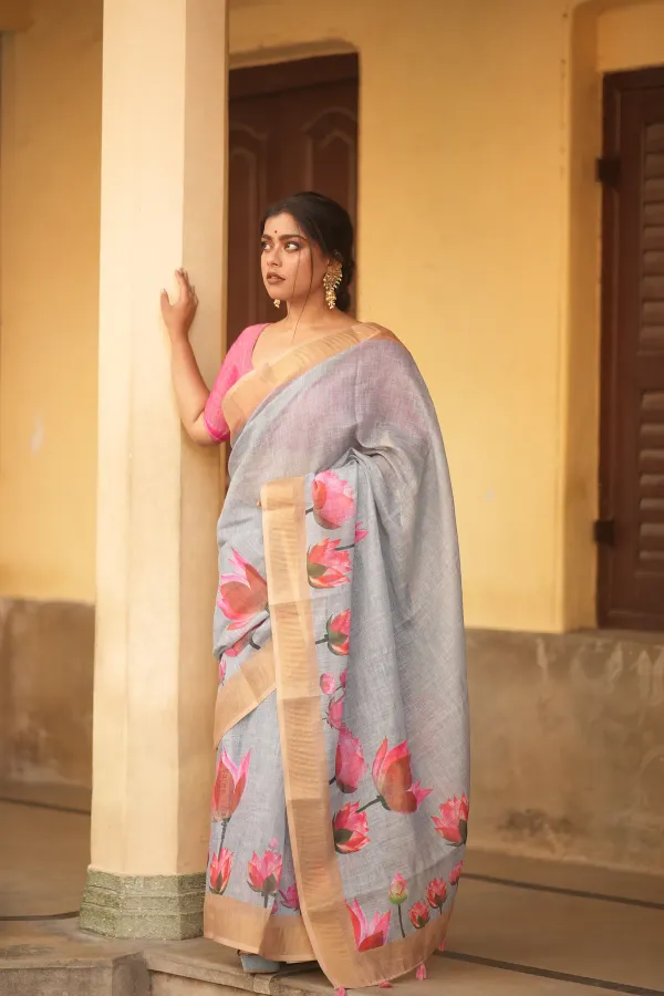 Grey_Linen_Saree_For_Women