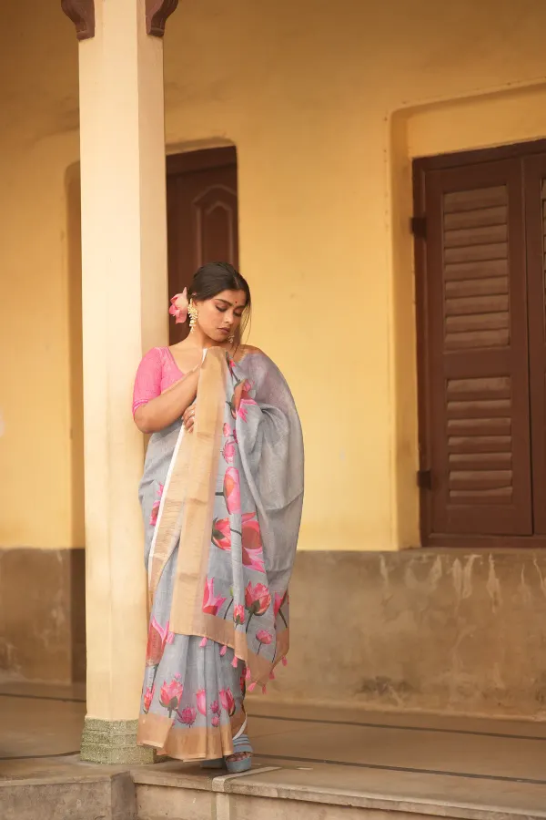 Grey_Linen_Saree_For_Women