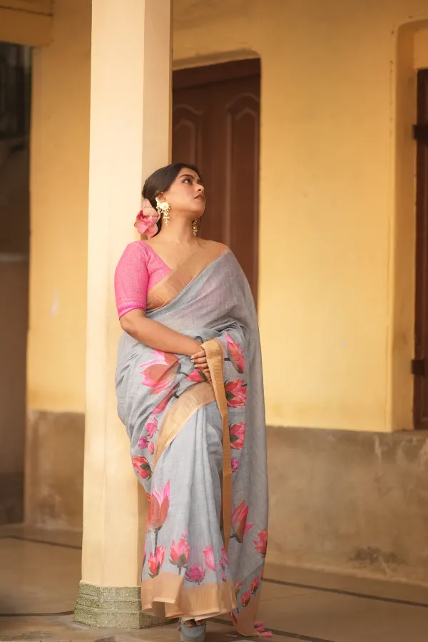 Grey_Linen_Saree_For_Women