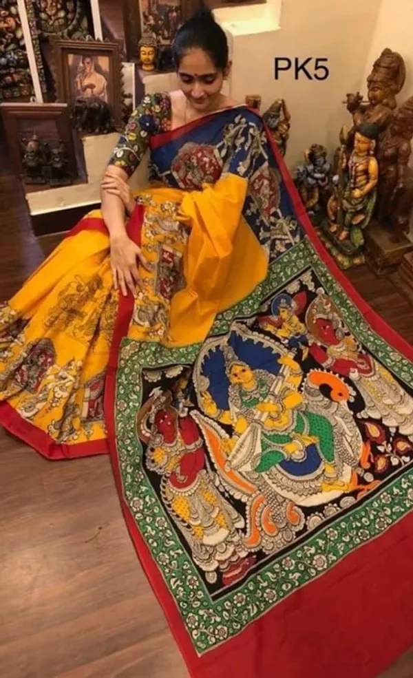 Multicolour_Linen_Saree_With_Unstitched_Blouse_For_Women