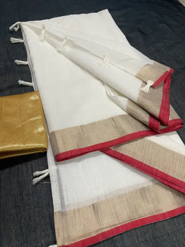 White_Linen_Saree_With_Unstitched_Blouse_For_Women