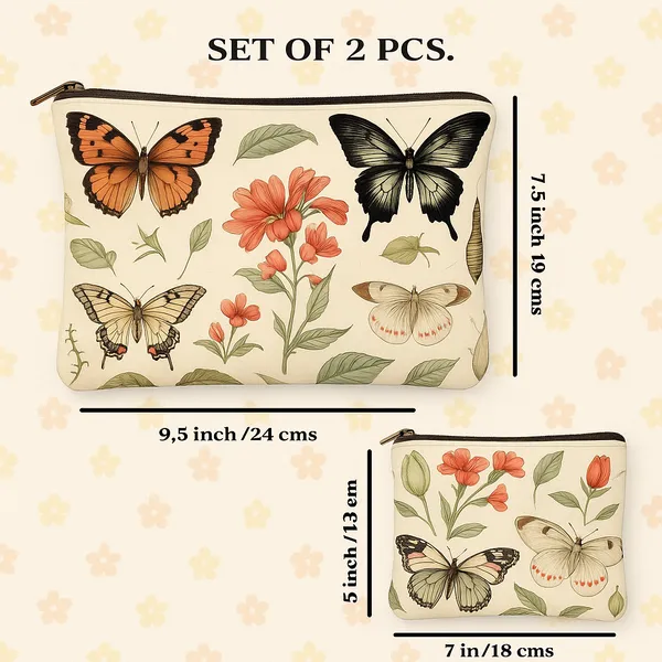 Botanical_Butterfly_Print_Cosmetic_Bags_Set,_2_Pieces,_Cream_Canvas_with_Floral_Pattern,_Large_24x19cm_and_Small_18x13cm_Pouches,_Vintage_Nature_Theme