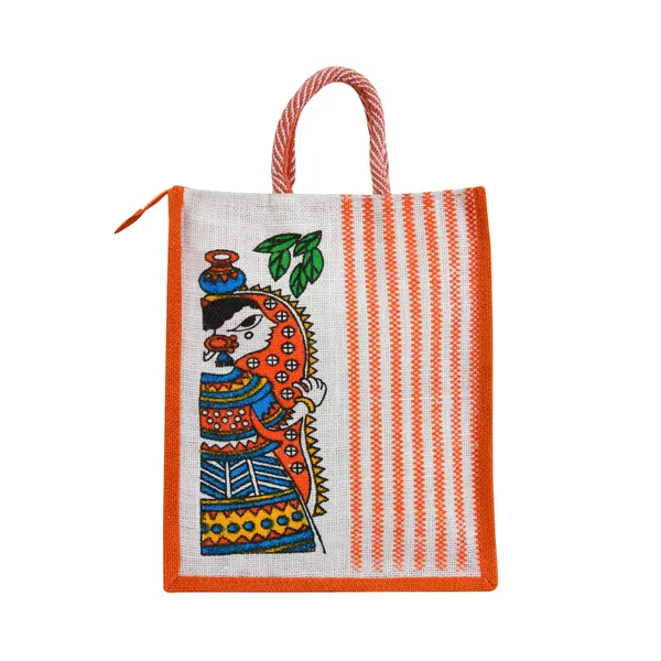 Durga_Printed_Jute_Bag_Orange_Colour