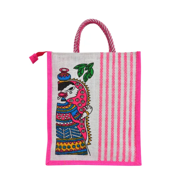 Durga_Printed_Jute_Bag_Pink_Colour