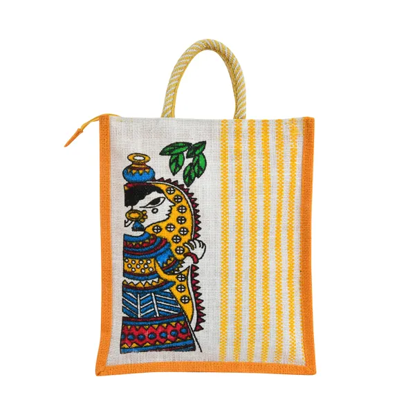 Durga_Printed_Jute_Bag_Yellow_Colour