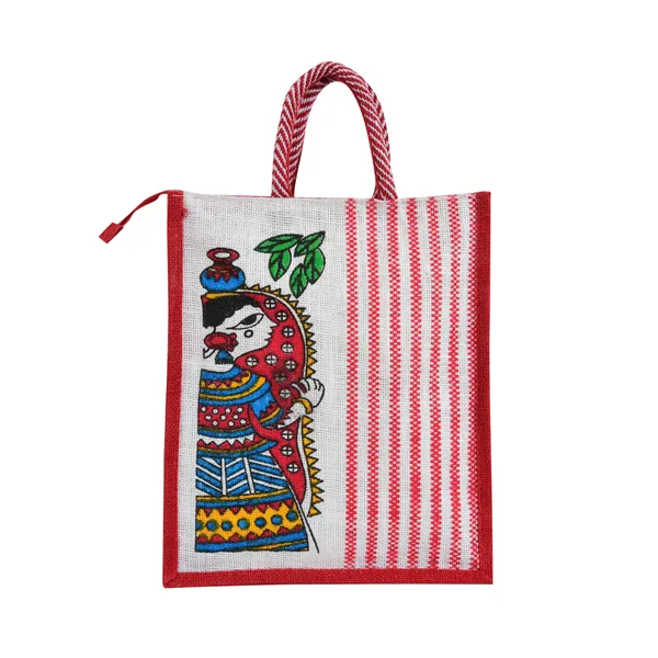 Durga_Printed_Jute_Bags_Red_Colour