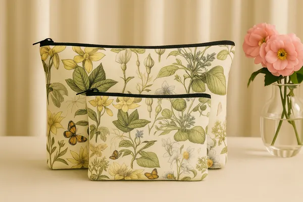 Floral_Butterfly_Print_Makeup_Pouch_Set,_2_Pieces,_Cream_Canvas_Travel_Organizer_Bags,_Large_24x19cm_and_Small_18x13cm_with_Zipper_Closure