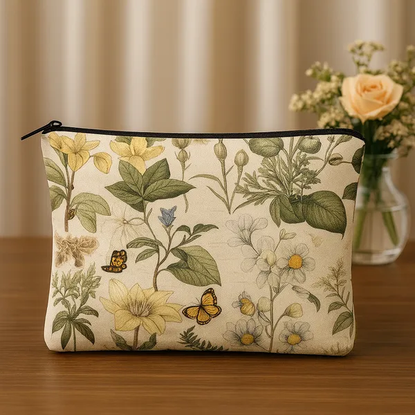 Floral_Butterfly_Print_Makeup_Pouch_Set,_2_Pieces,_Cream_Canvas_Travel_Organizer_Bags,_Large_24x19cm_and_Small_18x13cm_with_Zipper_Closure