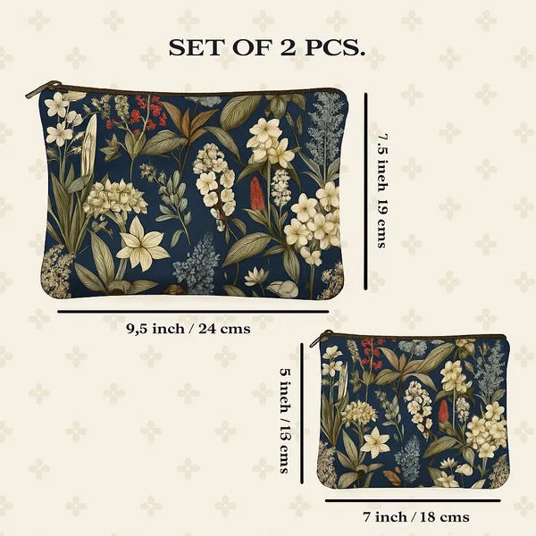 Floral_Makeup_Bags_Set_of_2,_Navy_Blue_Cosmetic_Pouches_with_Vintage_Botanical_Print,_Large_24_cm_and_Small_18_cm_Travel_Organizers