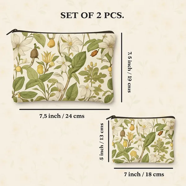Floral_Print_Makeup_Pouch_Set,_2_Pieces,_Botanical_Pattern_with_White_Flowers_and_Green_Leaves,_Travel_Cosmetic_Bags,_24_cm_x_19_cm_and_18_cm_x_13_cm