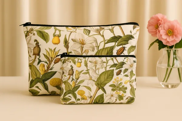 Floral_Print_Makeup_Pouch_Set,_2_Pieces,_Botanical_Pattern_with_White_Flowers_and_Green_Leaves,_Travel_Cosmetic_Bags,_24_cm_x_19_cm_and_18_cm_x_13_cm