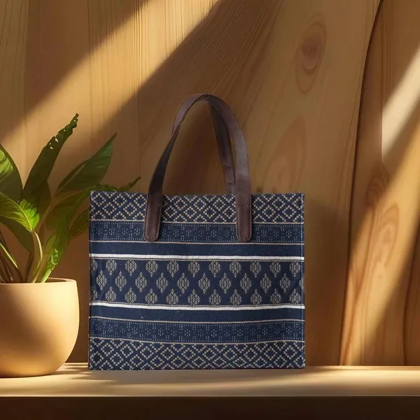 Blue_And_Brown_Premium_Royal_Motif_Patterned_Hand_Bag_For_Women