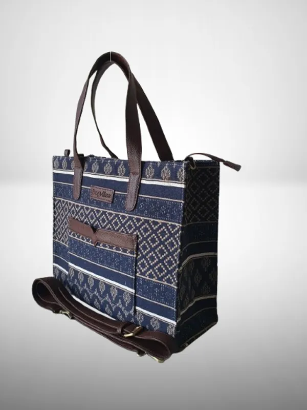 Blue_And_Brown_Premium_Royal_Motif_Patterned_Hand_Bag_For_Women