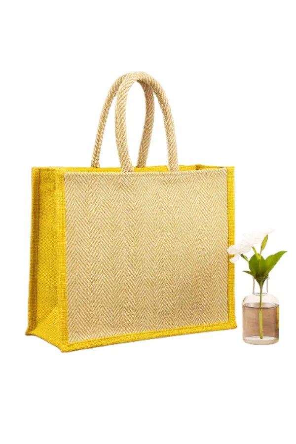 Jute_Tote_Bag_with_Yellow_Trim,_Herringbone_Pattern,_38_x_33_x_12_cm,_Rope_Handles