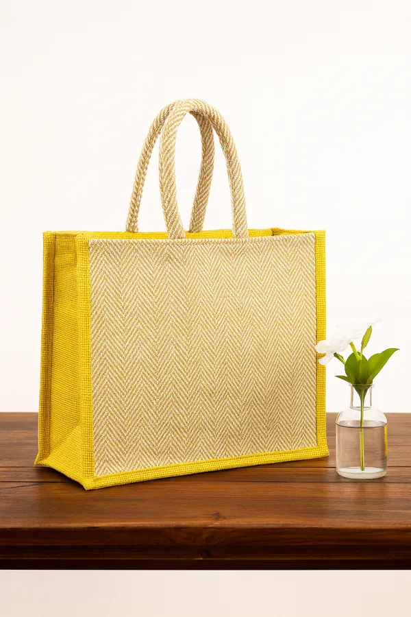 Jute_Tote_Bag_with_Yellow_Trim,_Herringbone_Pattern,_38_x_33_x_12_cm,_Rope_Handles