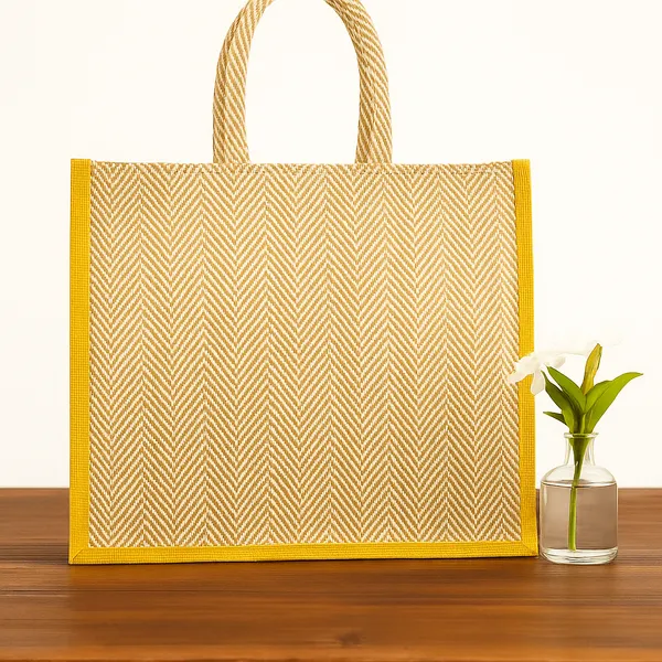 Jute_Tote_Bag_with_Yellow_Trim,_Herringbone_Pattern,_38_x_33_x_12_cm,_Rope_Handles